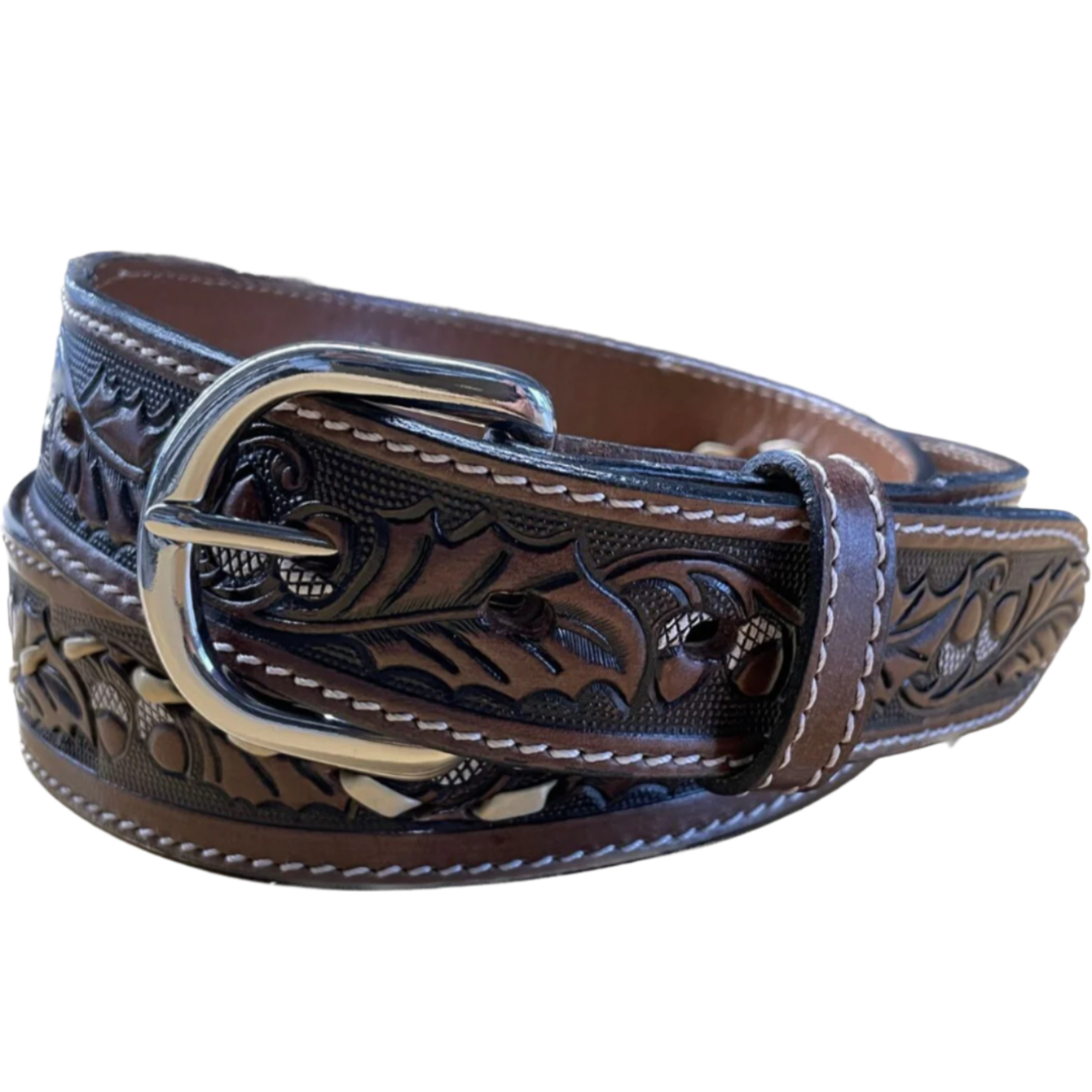 thumbnail image 2 of El Charro Vintage Paninaro Oval Belt Buckle E204 - 7.5x10 Cm, Steel With 3 Red Zircons 2 of 4